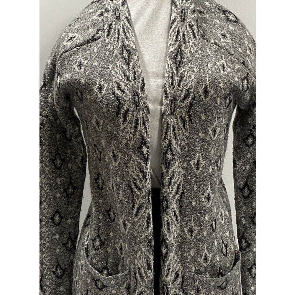 Lucky Brand Aztec Pattern Front Pockets Shawl Collar Open Black Cardigan Sz XS